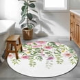 thumbnail image 5 of Pink Green Spring Round Rug 4ft Washable Circle Entryway Rugs Non Slip Floral Eucalyptus Leaves Watercolor Plant Area Rug Indoor Floor Carpet for Bedroom Kitchen Living Room Home Office Dining Room, 5 of 8