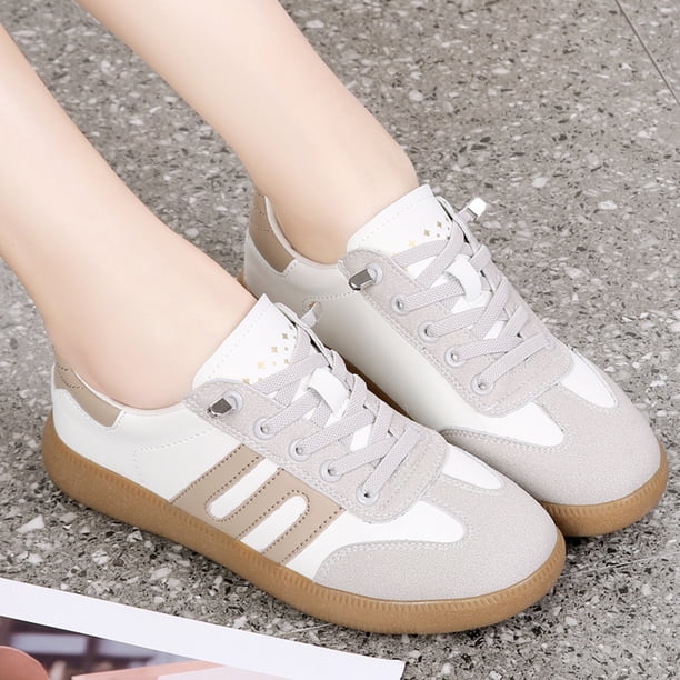 Zapatos para mujeres caminantes casuales sin deslizamiento de zapatillas de tenis para deportes al aire libre (39) caqui