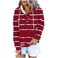 thumbnail image 2 of EchfiProm Sweatshirts for Womens with Pockets Cute Hoodies Hooded Striped Button Red Long Sleeve Pullover Ladies Tops, 2 of 6