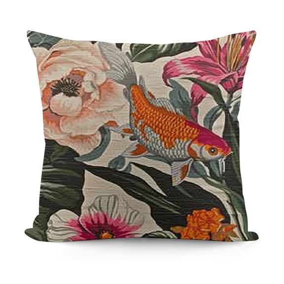 YINGXI  Fish Pillow Covers,Decorative Throw Pillow Koi Fish with Floral Tropical Palm Leaves Pillow Cases Outdoor Indoor Cushion Covers for Home Sofa Couch Green Pink 12x12in