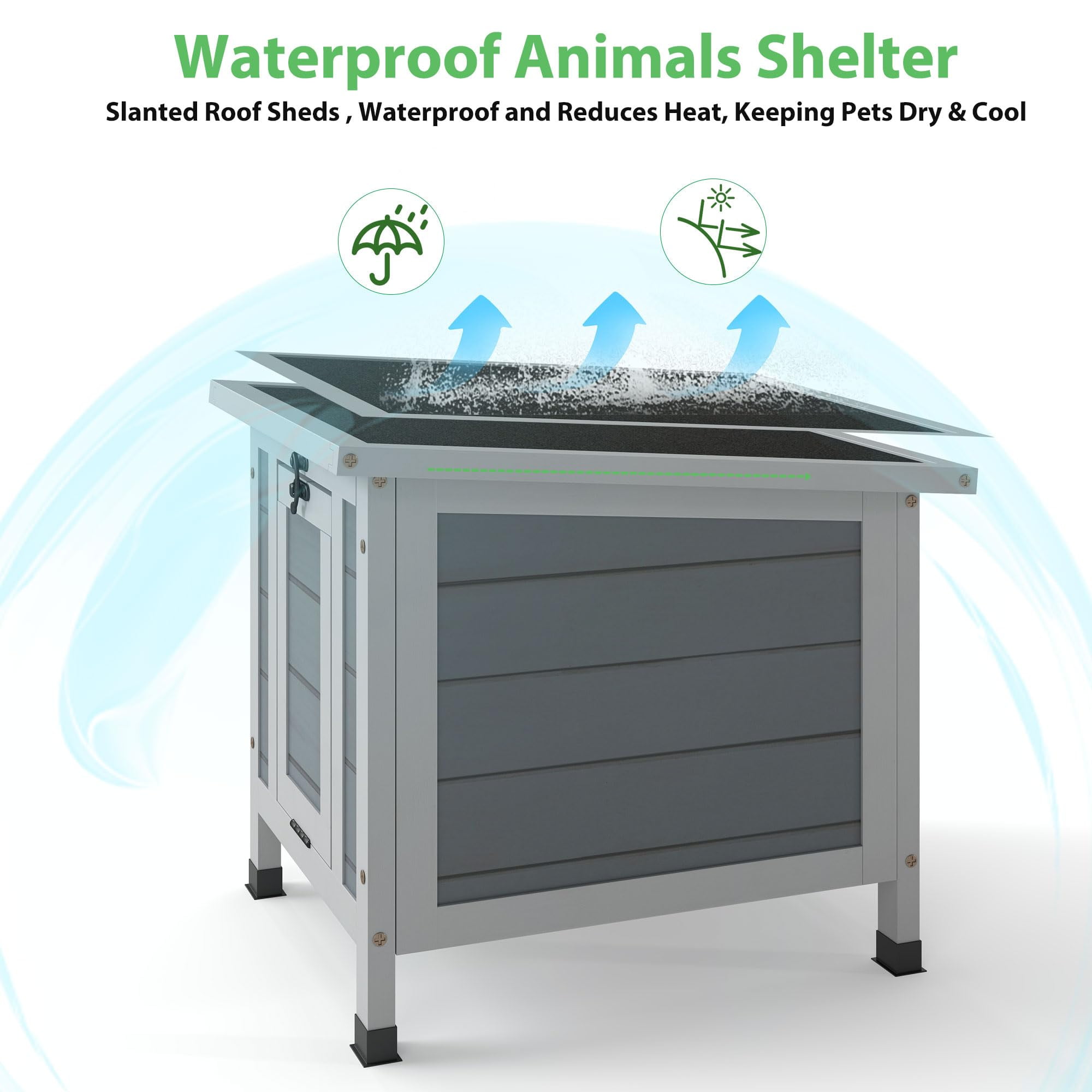 Rabbit hutch, outdoor cat house, weatherproof indoor rabbit hutch with opening door, portable small animal shelter with non-slip ramp