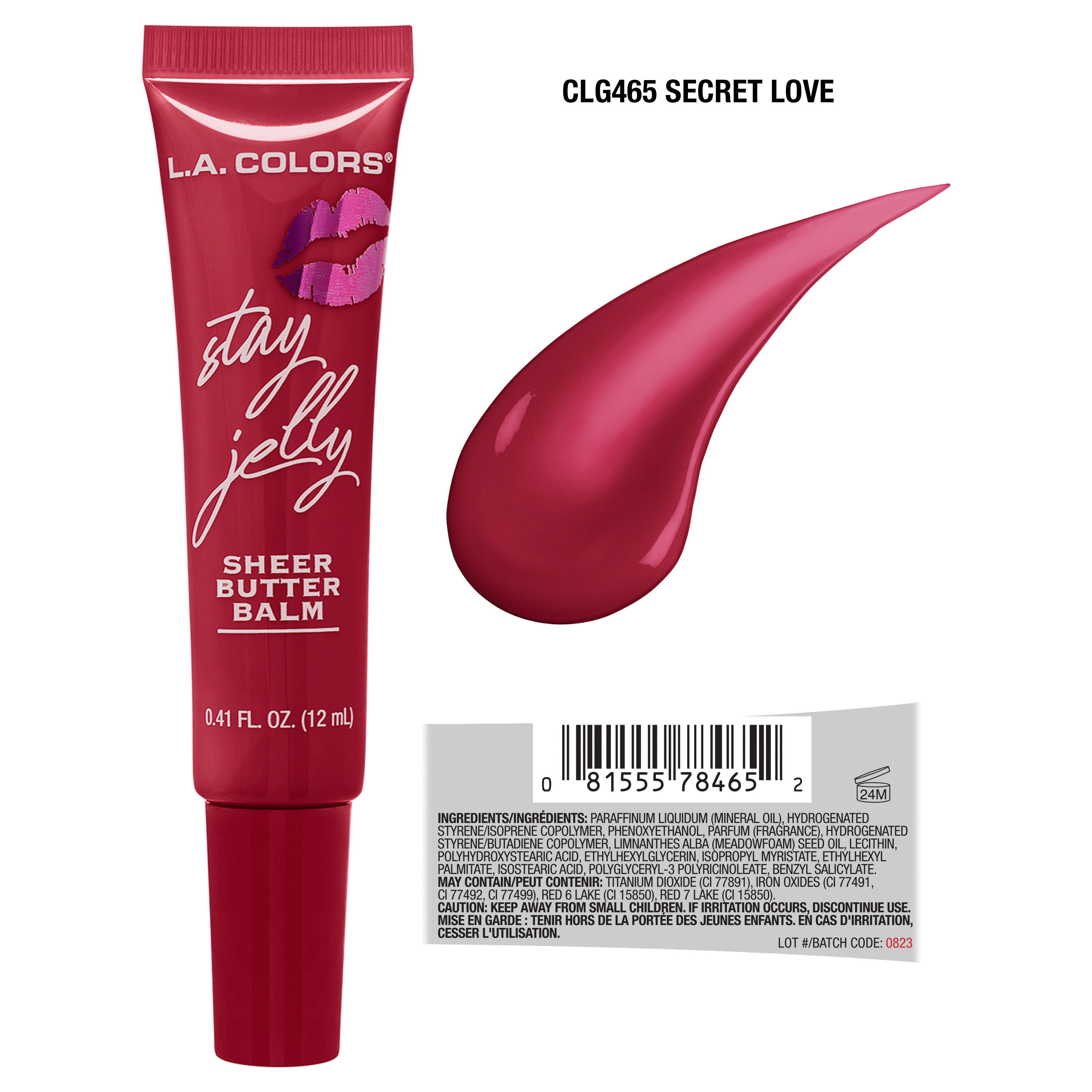 L.A. Colors Stay Jelly, Sheer Butter Balm, CLG463 Secret Love, 0.41 fl oz (12 ml)