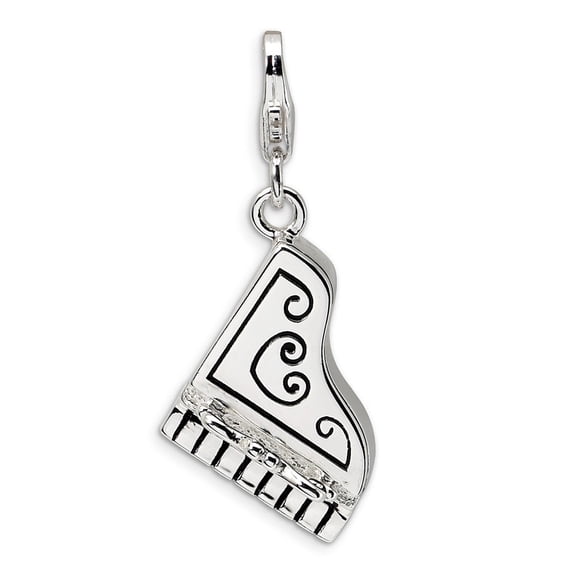 Sterling Silver 3-D Enameled Grand Piano With Lobster Clasp Charm - 3.8 Grams - Measures 30x14mm