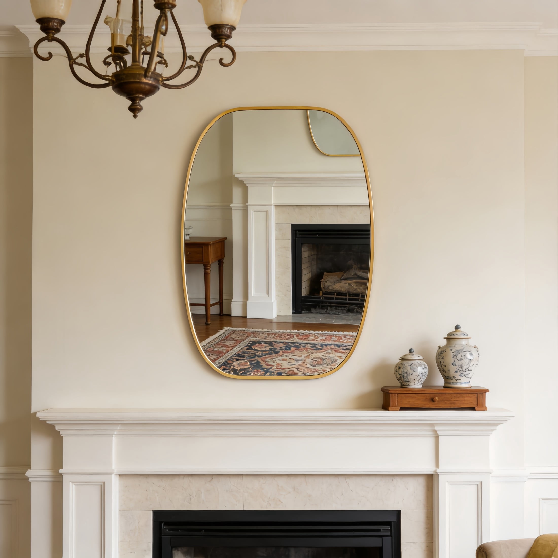 Noble House 20"x30" Unique Metal Framed Oval Wall Mirror, Modern Oblong Vanity Mirror for Bathroom & Entryway, Gold