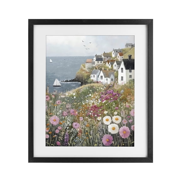 Stupell Industries Rustic Lodge Pink Meadow Overlooking Sailboats Black Framed Print Under Glass, 13 x 16, by Riley B