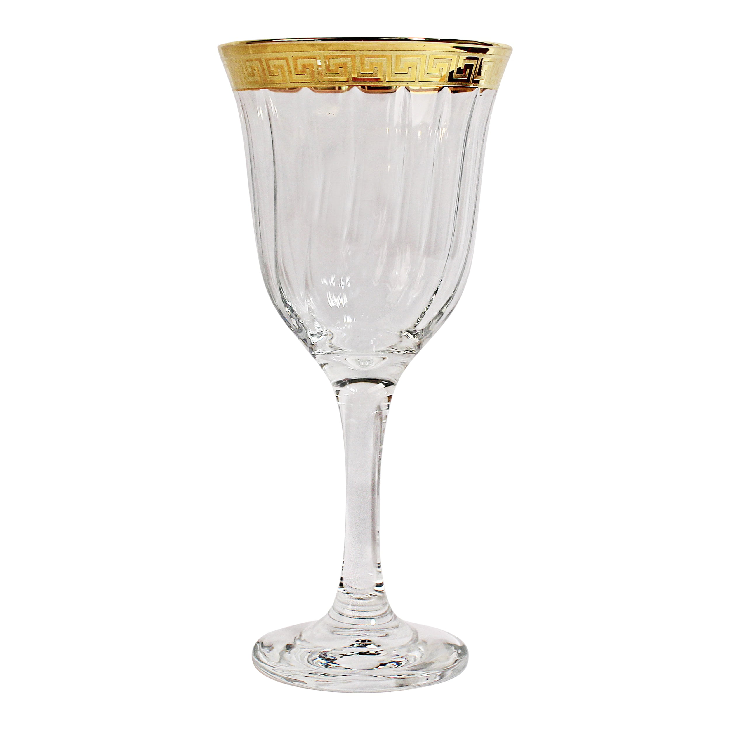 Crystal Glasses Set of 6 Wine Champagne  Water Juice 8 oz Gold Greek Key Design 