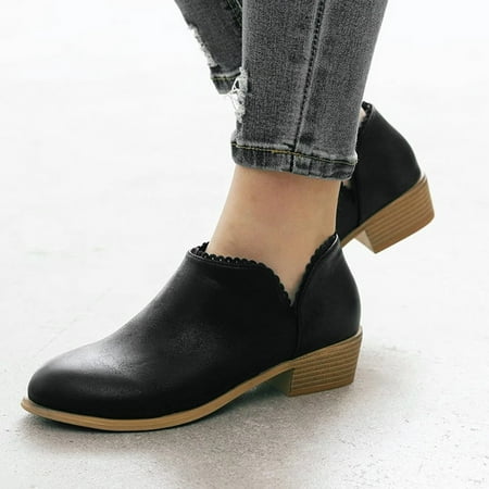 

ERTUTUYI Fashion Women s Shoes Breathable High Heels Retro Slip-on Short Boots Black 38