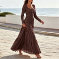 thumbnail image 4 of Ygbgbb Women Square Neck Tiered Maxi Dress, Long Sleeve Textured Fabric Fitted Bodice Ruffle Tier Skirt Dress for Party and Dating Brown S, 4 of 9