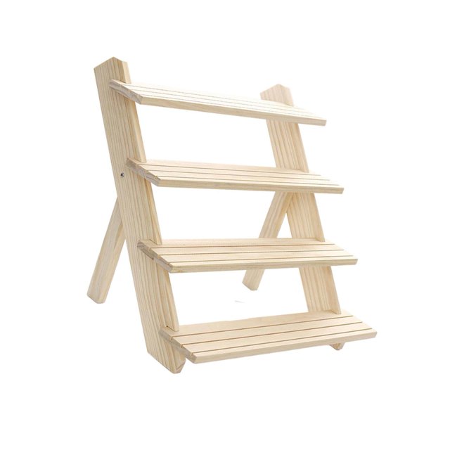 Wooden Jewelry Display Tray Necklace Earrings Storage Watch Shelf Log Rack Four Layers