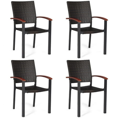 Cheap Wicker Dining Chairs Costway 4PCS Patio Rattan Dining Chairs Armchair Stackable Wicker Outdoor Aluminum Frame ()