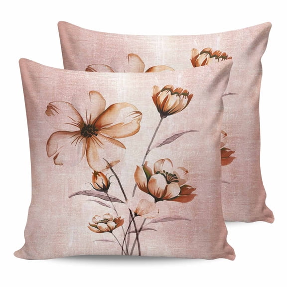Pillow Covers 24x24 Set of 2, Light Orange Spring Floral Throw Pillow Covers Decorative Couch Cushion Cover, Ombre Modern Art Vintage Microfiber Soft Square Pillowcases for Bedroom Living Room Sofa