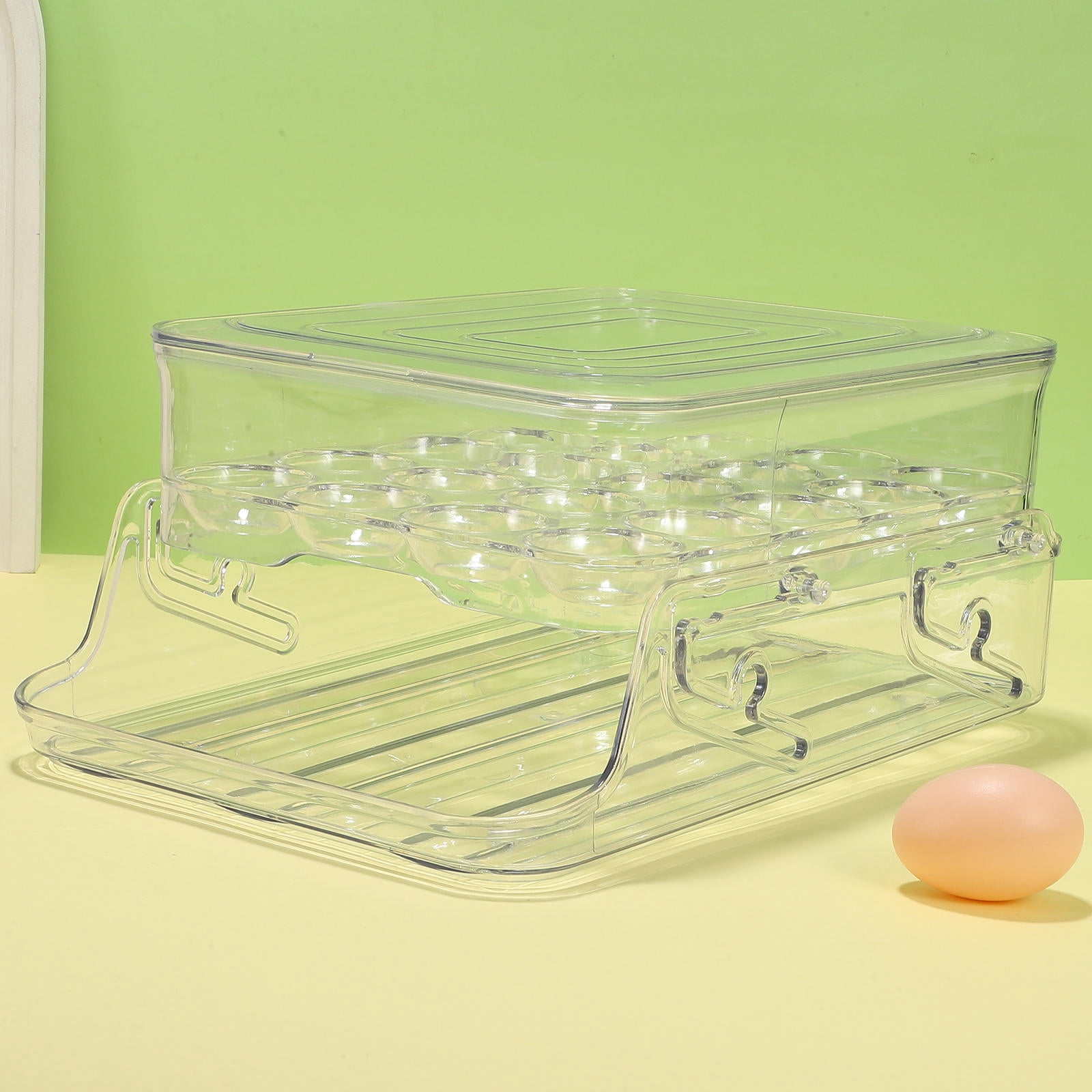 Raindrops Transparent PET Egg Holder with Double Layer Design for Flexible Storage and Easy Observation 2Layer 7.8"x4.3"x2.8"