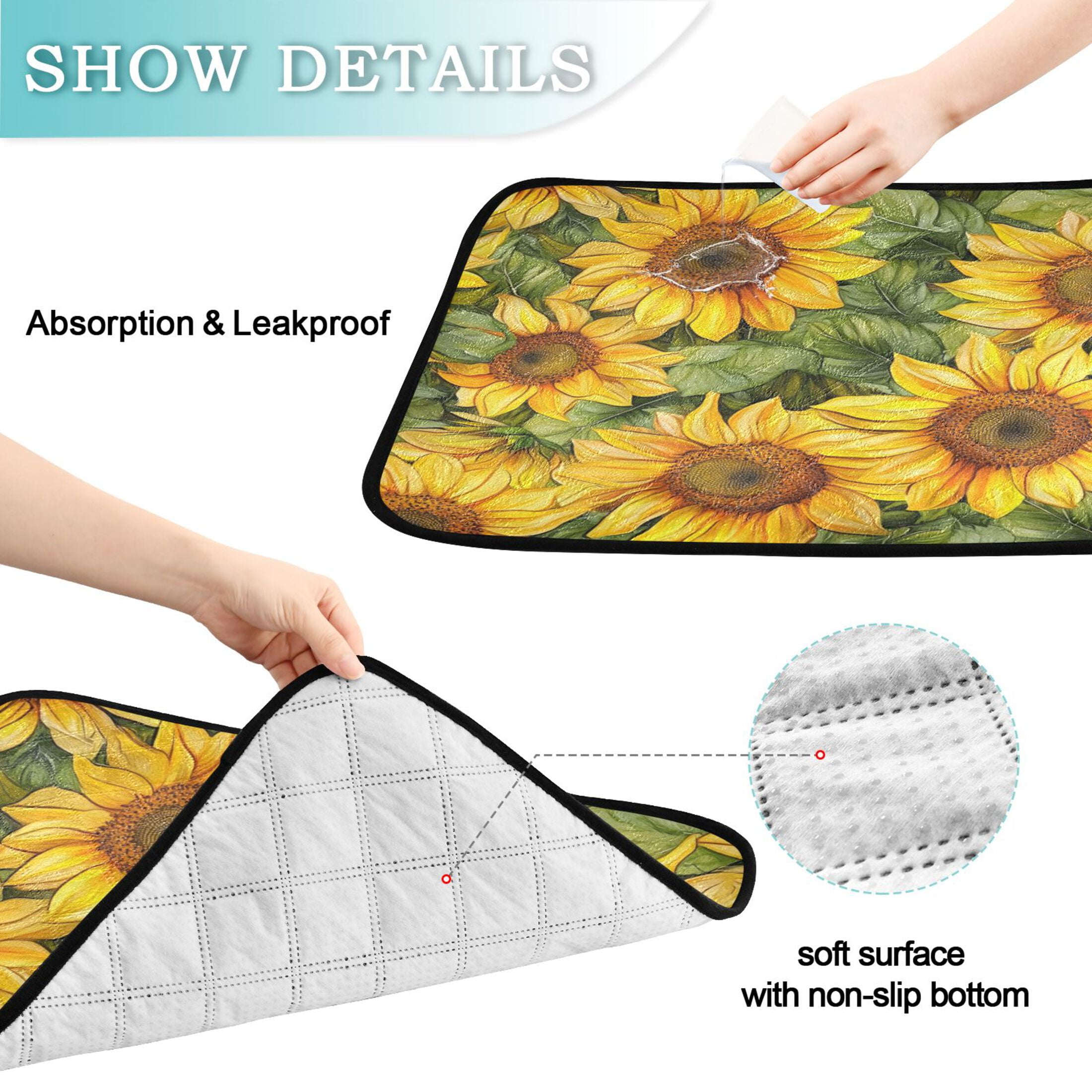 Qxltty Sunflowers Pattern Cat litter Pads Pet Set of 3 Diaper Mats Center Anti-leakage Layer Absorbent Soft and Comfortable