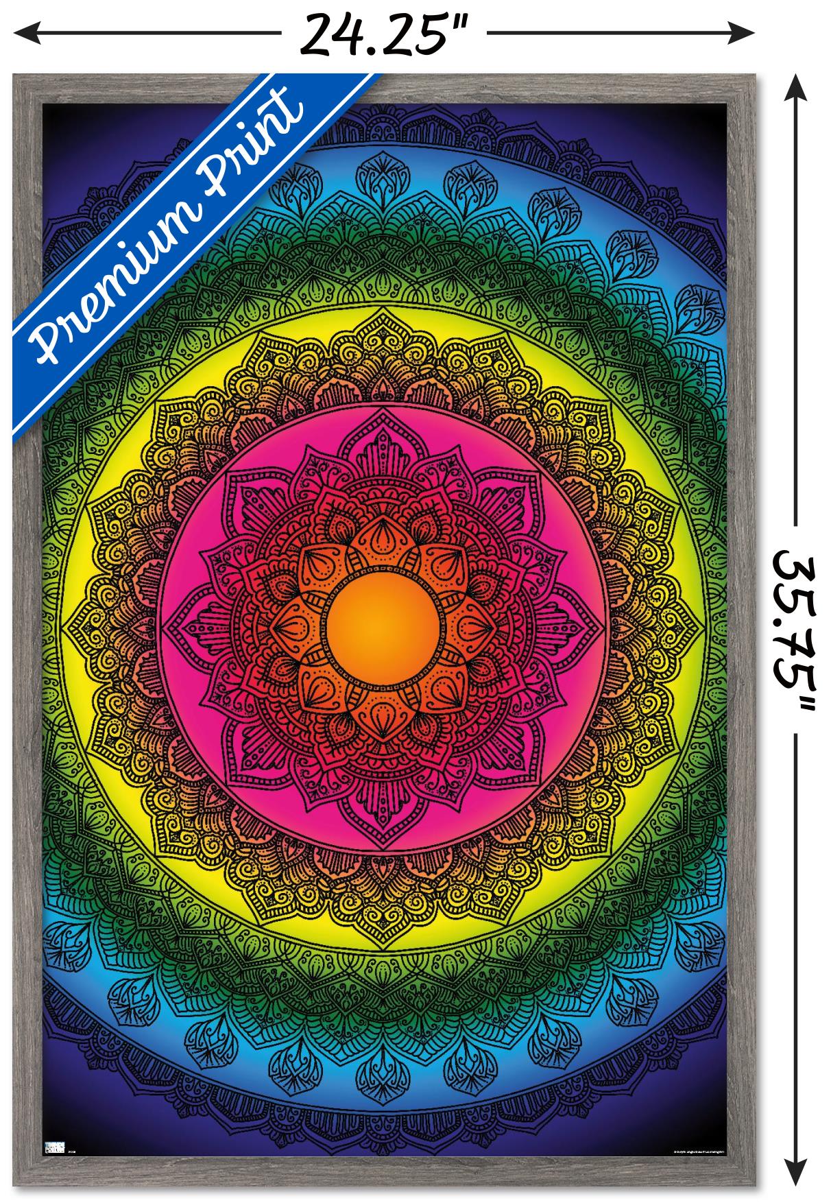 Delyth Angharad - Rainbow Mandalas Wall Poster, 22.375" x 34" Framed