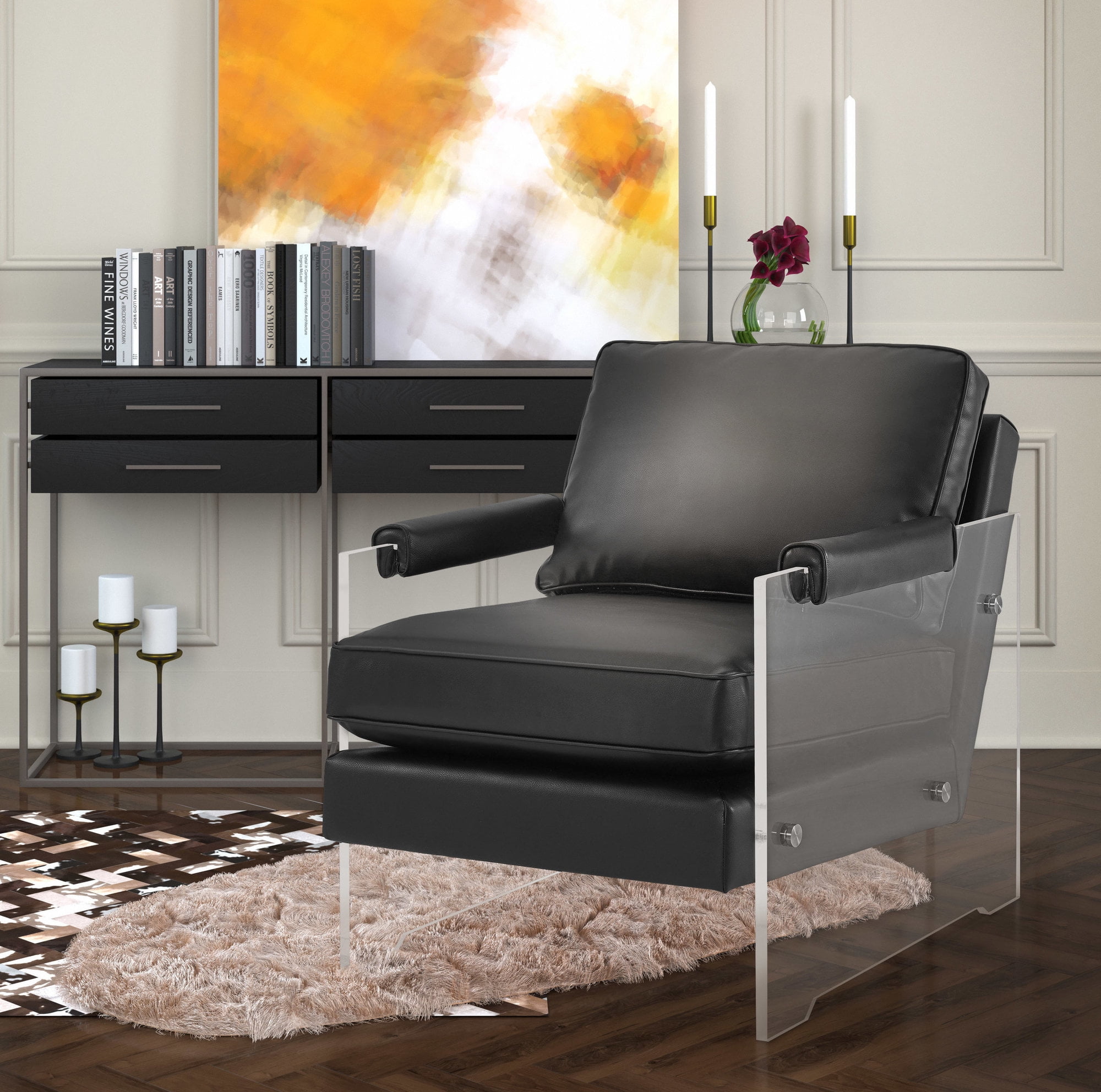 TOV Furniture Serena Black Eco-leather and Lucite Chair