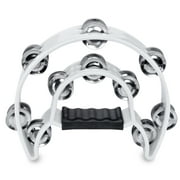 Flexzion Half Moon Musical Tambourine Double Row Metal Jingles Hand Held Percussion Drum for Gift, KTV, Party, Kids Toy with Ergonomic Handle Grip, White