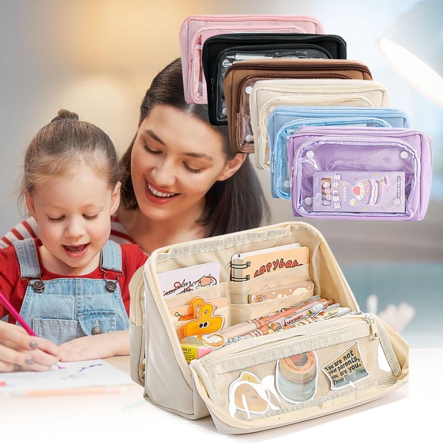 Estuche de Gran Capacidad con 9 Compartimentos: Organizador Desmontable para Bolígrafos, Calculadoras y Tijeras, Bolsa de Papelería con Cremallera de 22 X 14 Cm.