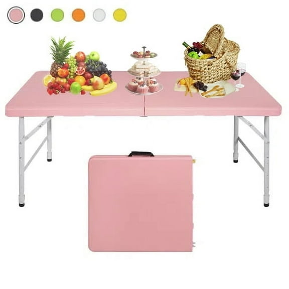 4Ft Pink Portable Folding Table Indoor&Outdoor Maximum Weight 135KG Foldable Table for Camping