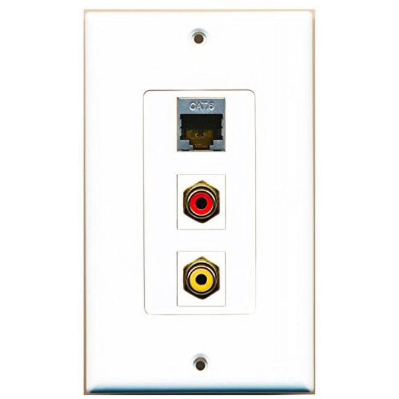 RiteAV - 1 Port RCA Red and 1 Port RCA Yellow and 1 Port Shielded Cat6 Ethernet Decorative Wall Plate Decorative