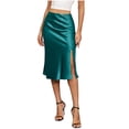 thumbnail image 4 of Hesxuno Women Satin Midi Skirts High Waist Slit A Line Skirt Elegant Fishtail Solid Skirts Wedding Event Comfortable Skirts Green M, 4 of 6