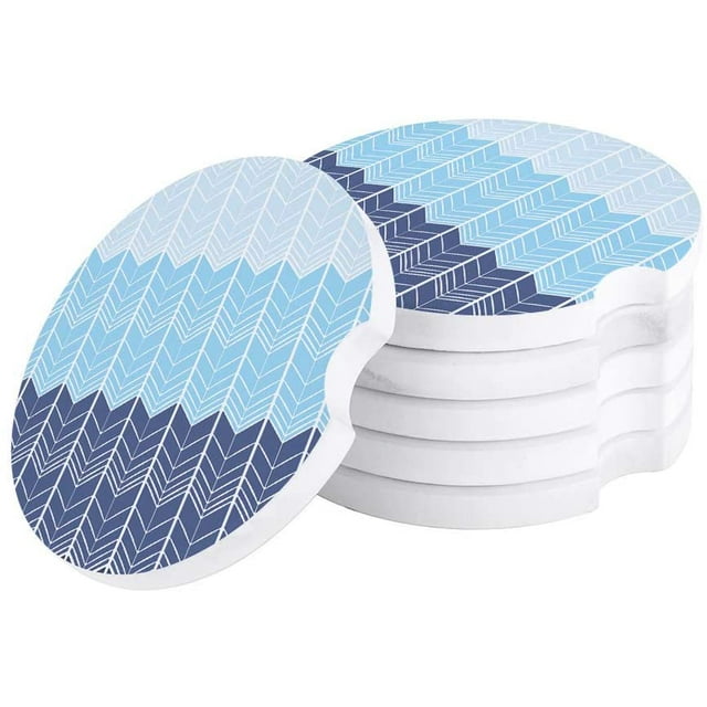 RYLABLUE Simple Geometric Figure Gray Blue Gradient Set of 2 Car Coaster for Drinks, Absorbent Ceramic Stone Coasters Cup Mat with Cork Base for Home Kitchen Room Coffee Table Bar Decor