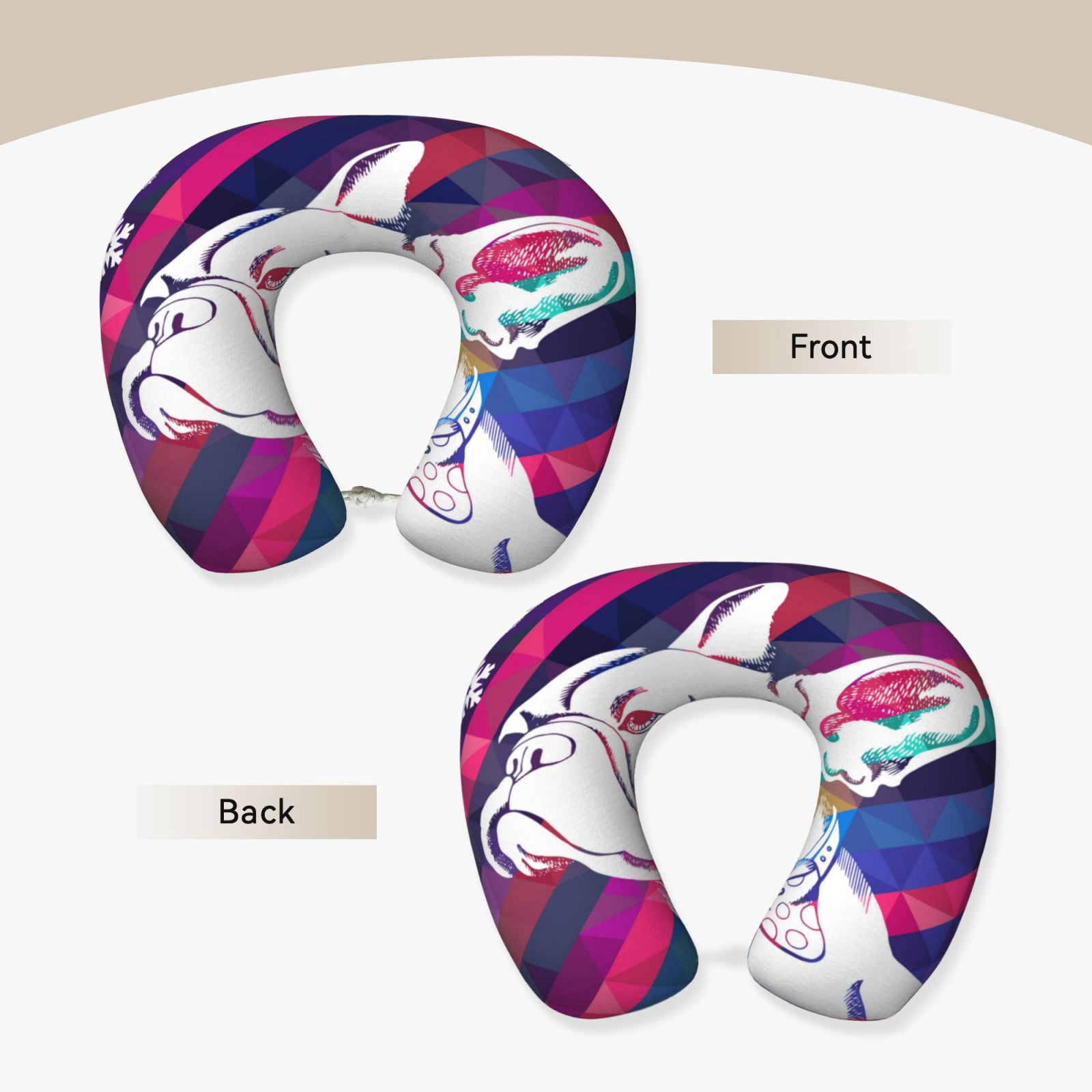 Xecao Colorful Bulldog Print Memory Foam Cervical Neck Pillow Versatile U-Shaped Pillows for Home,Office,Camping,Travelling,Soft Washable Cover