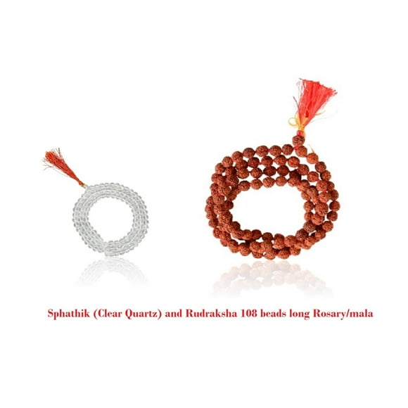 Kamada Combination of Crystal quartz(Sphatik) mala and exquisite 108 beads/manka rudraksha long mala,Spritual Necklace/rosary for Women and Men