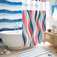 thumbnail image 6 of No Hook Shower Curtain, Pink Teal Striped Shower Curtains for Bathroom with See Through Top Window, Modern Colorful Abstract Lines Waterproof & Washable Bath Curtain Stand Up Stall 36"x72", 6 of 9