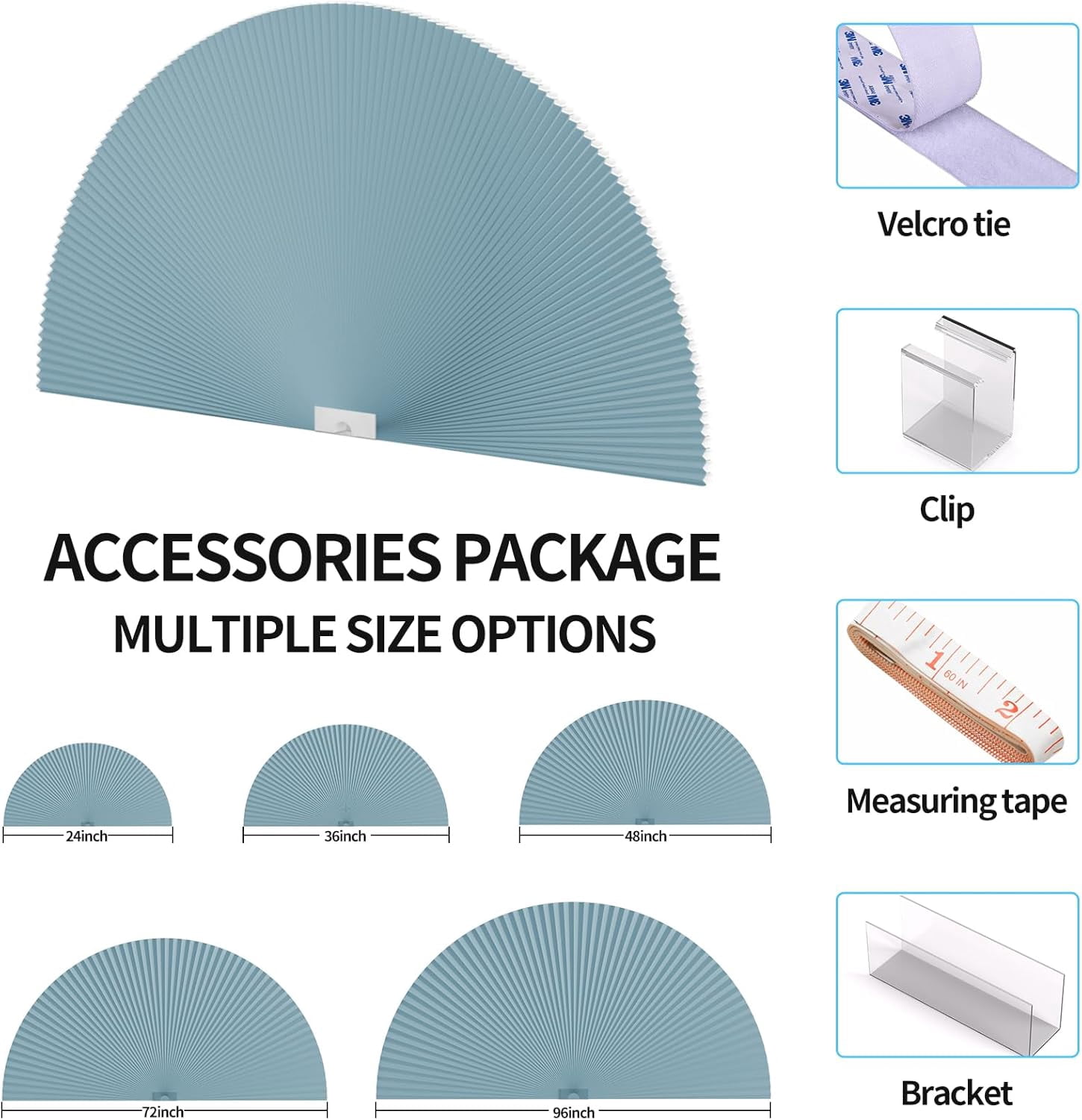 Arch Window Shades Half Circle Light Filtering Cellular Shades Cordless No Drill Blinds for Windows Half Moon Honeycomb Fabric No Tools Shades Easy Install (1PCS Blue 72" W X 36" H)