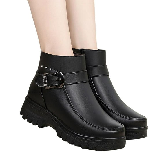 Amzcrzy Ankle Boots for Women Flat Heeled Middle-Aged Women's Boots Cotton Shoes Insulation Flat Sole Leather Shoes Womens Booties Women's Boots Booties for Women Boots for Women