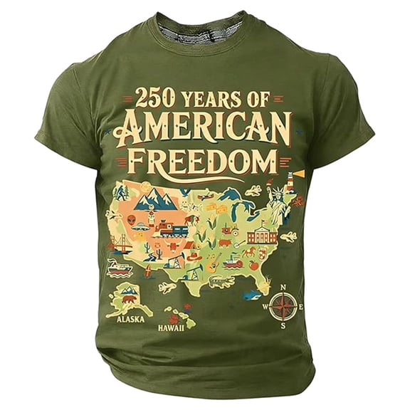 250 Anniversary USA Shirt Kids Shirts Patriotic Boys Graphic Independence Day Print Tee for Children Army Green 1 Years-2 Years