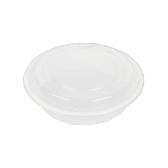 Restaurantware Asporto Boîtes à Emporter de 24 Onces, 50 Contenants Alimentaires pour Micro-Ondes pour Emporter - Couvercles en Plastique Transparents Inclus, Ne Contiennent Pas de BPA, Contenants Alimentaires de Restauration en Plastique Blancs, Jetables, Ronds