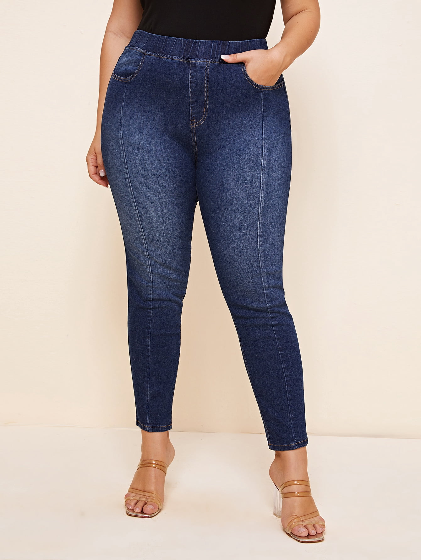 Women's Plus Size Dark Wash Elastic 