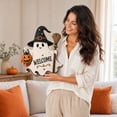 thumbnail image 6 of PSVFUJZ Halloween Door Sign, Wooden Ghost Welcome Sign, Halloween Door Decorations, Front Door Hanging Sign for Indoor Outdoor Home Porch Window Decor White3, 6 of 6