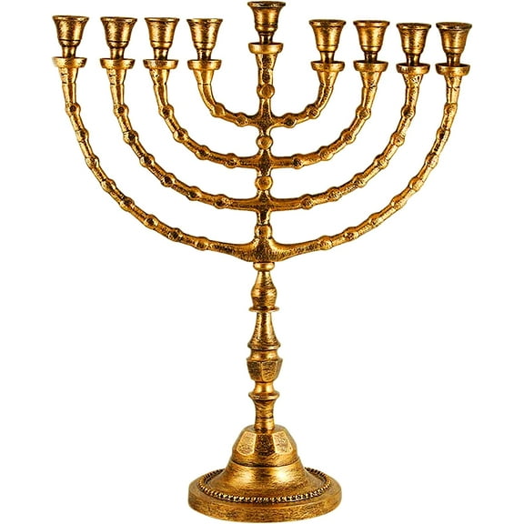 Zion Judaica Extra Large Traditional Chanukah Menorah use with Thick Shabbat Candles or Oil Cups Antique Gold Hanukkah Minorah for Shul, Synagogue, Temple 21" Tall Large Candle Chanukiah