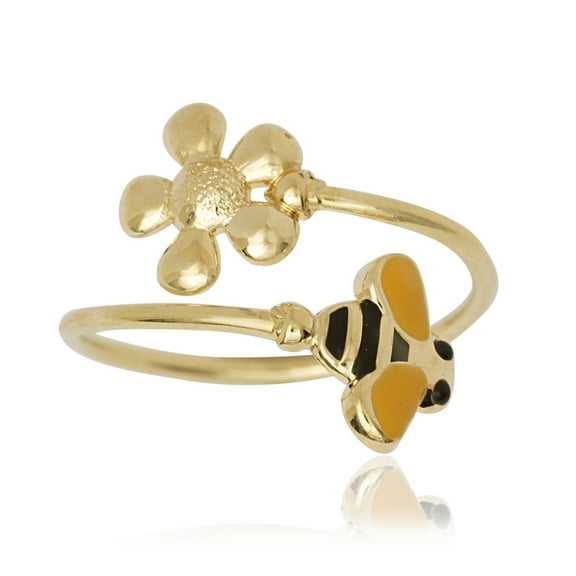 Solid 14k Yellow Gold Adjustable Enamel Daisy Bumble Bee toe ring toe ring for Women