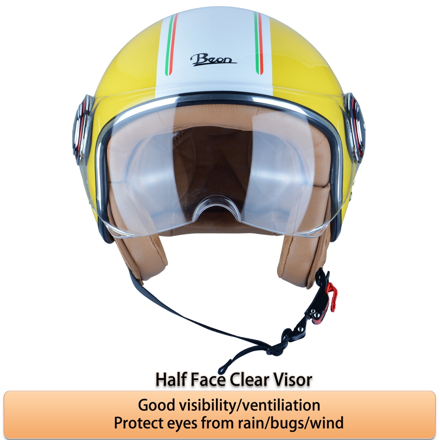 BEON Half Face Retro Vintage Motorcycle Helmet with Anti-Scratch Visor for Adults Moped Vespa, DOT & ECE Approved