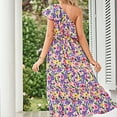 thumbnail image 5 of Taqqpue Women's One Shoulder Maxi Dress Casual High Waist A Line Flowy Tropical Print Beach Sundress Floral Ruffle Boho Vacation Wedding Guest Plus Size Long Dresses, 5 of 6
