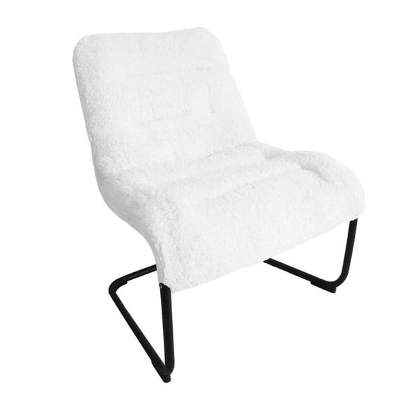 Zenree Upholstered Metal-Framed Lounge Chair with Sherpa Seat, White - Ideal for Bedrooms, Living Rooms, Dorms, Teen's Den, Indoor Spaces, Accent and Lounging