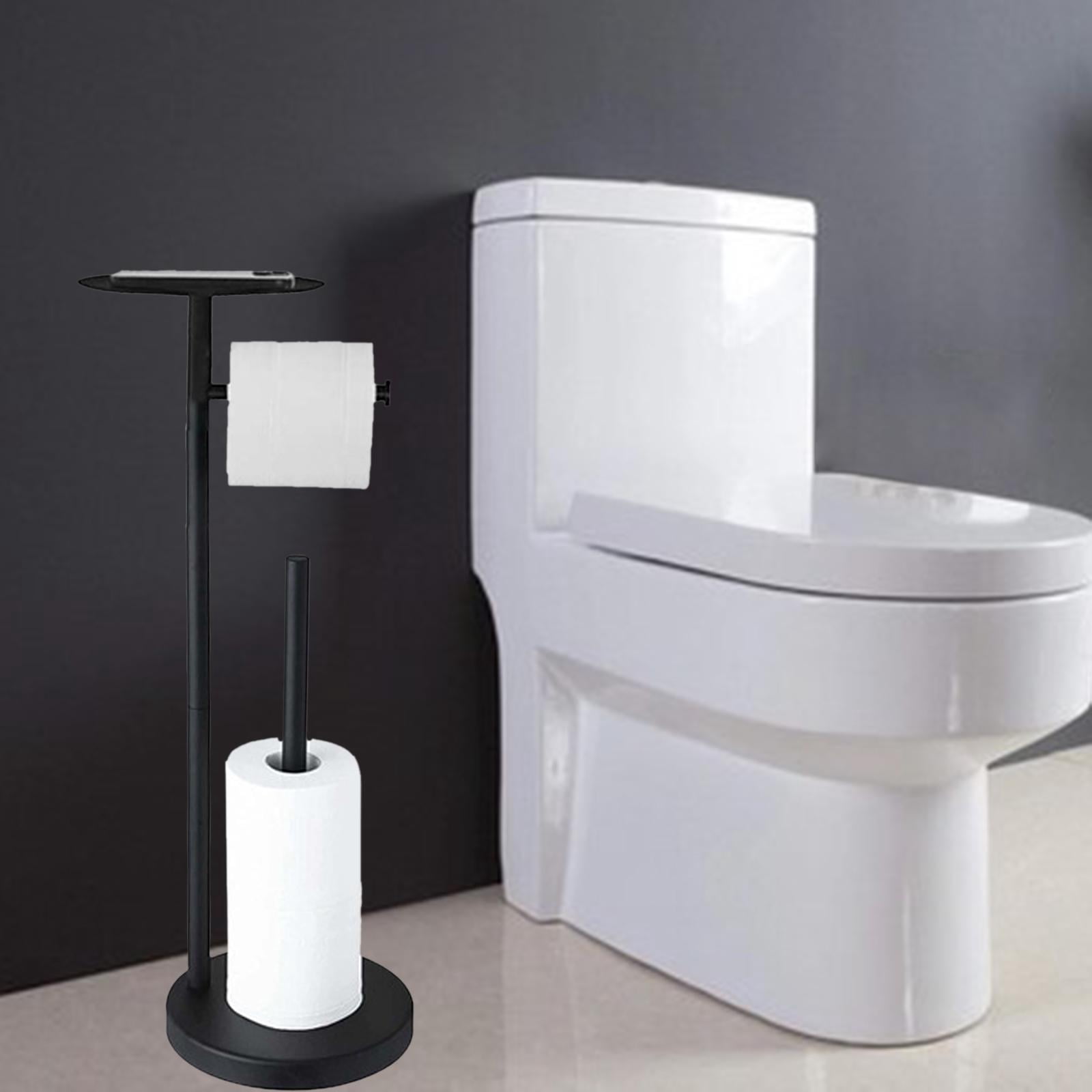 Fiocias Freestanding Toilet Paper Holder Stand Organization with Storage Shelf,Stainless Black