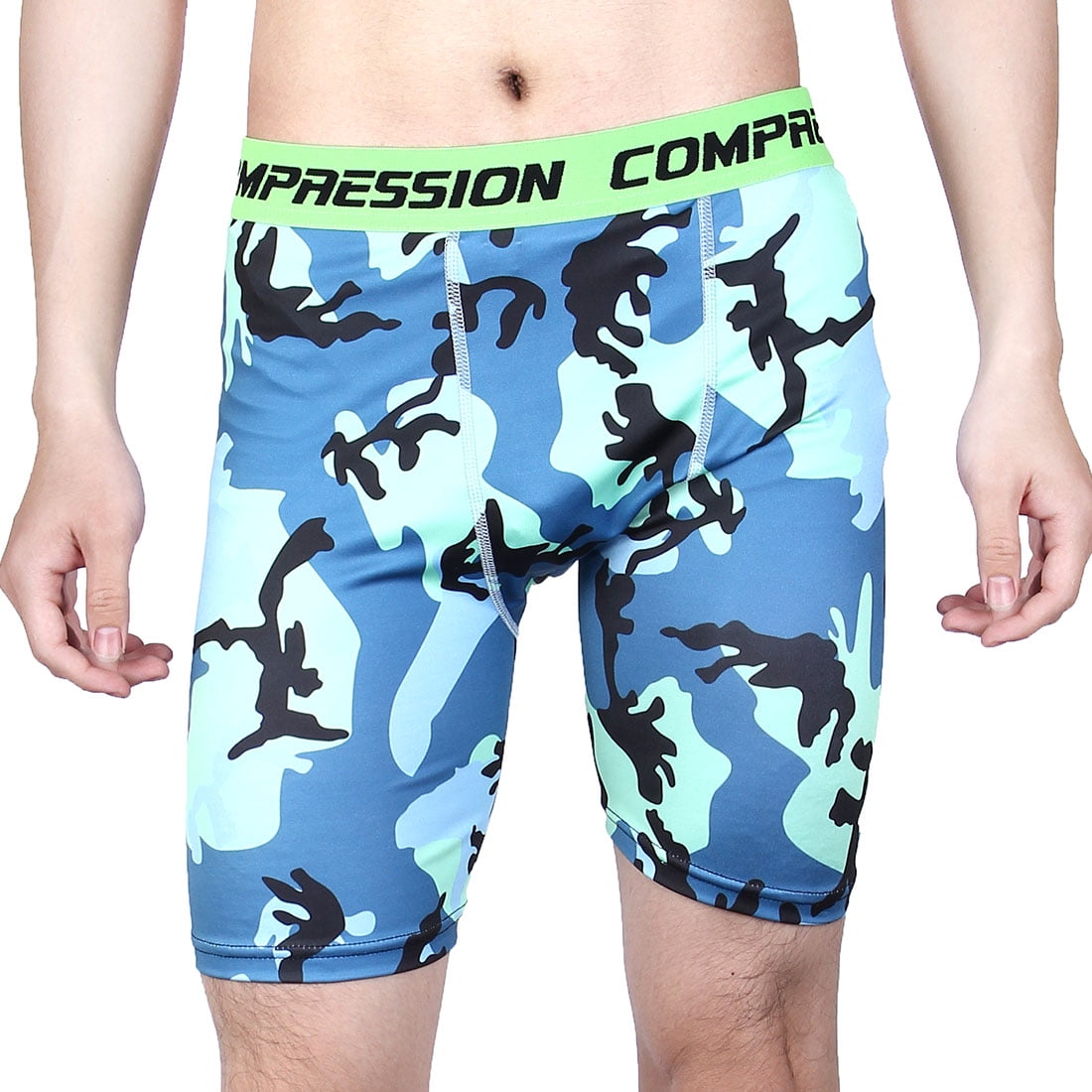 Men Polyester Fiber Compression Base Layer Short Pants Green Camouflage L US W28 by