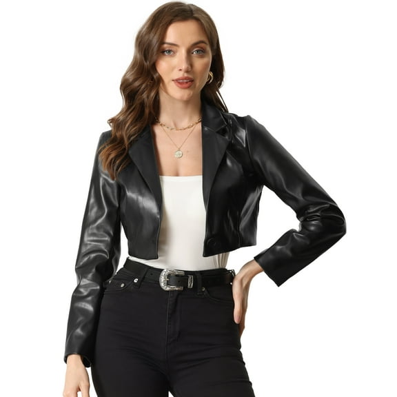 DARING DIVA Women's Single Breasted Blazer Moto PU Fashion Jacket XS Black