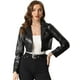 thumbnail image 1 of Chaqueta recortada de piel sintética para mujer Chaquetas de PU con cuello de solapa con muescas de un solo pecho Negro XS, 1 of 6
