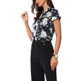 thumbnail image 4 of Blusas de trabajo de satén INSPIRE CHIC para mujeres, blusa casual de negocios con mangas de capucha, floral, vintage, talla XS, azul oscuro, 4 of 6
