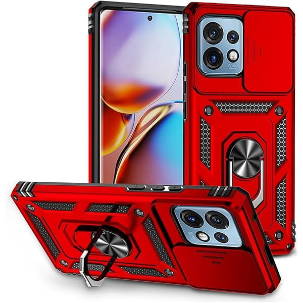 wonima11 for Motorola Edge Plus 2023 Case/Moto X40/X40 Pro XT2301 Case with Slide Camera Cover, Magnetic Ring Car Mount Holder Kickstand Protective Cases Cover for Motorola Moto Edge+ 2023 Red