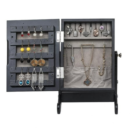 Table Top Jewelry Armoire Ktaxon Jewelry Cabinet Armoire with Mirror Organizer Armoire Storage Box Countertop with Stand Black ()