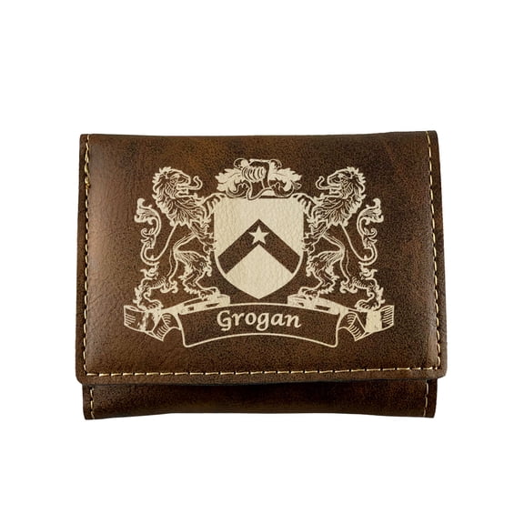 Grogan Irish Coat of Arms Rustic Leather Wallet