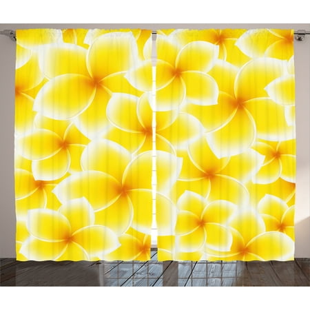 Yellow Decor Curtains 2 Panels Set Plumeria Frangipani Asian Cute