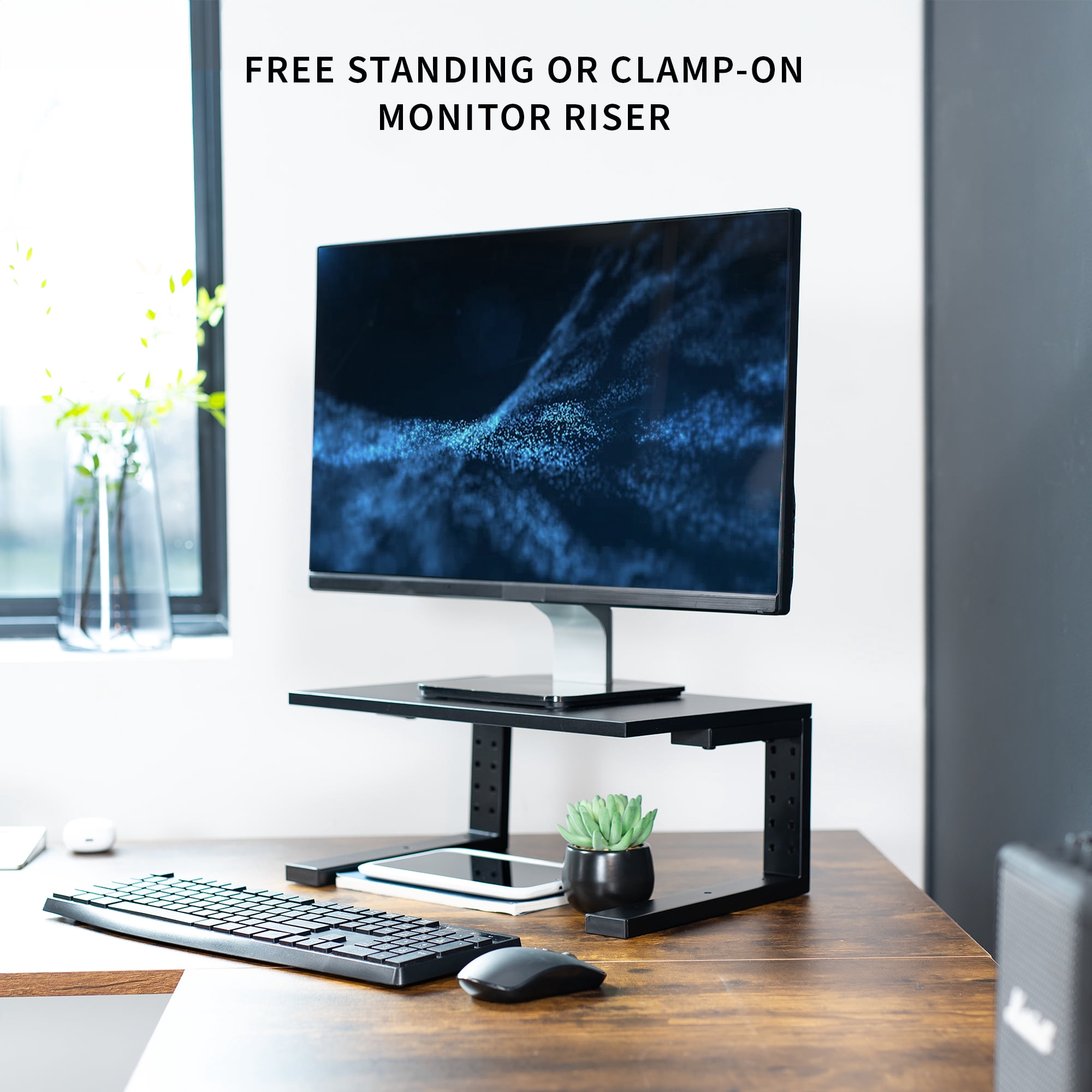 VIVO Black 15" Clamp-on Desk Extension Shelf for Monitor, Laptop, Printer