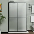 thumbnail image 2 of Demi Bonn 34" x 72" Shower Screen Door, Stylish 4-Panel Walk-In Wet Room Divider, Frost Tempered Glass Shower Door, Black, 2 of 7